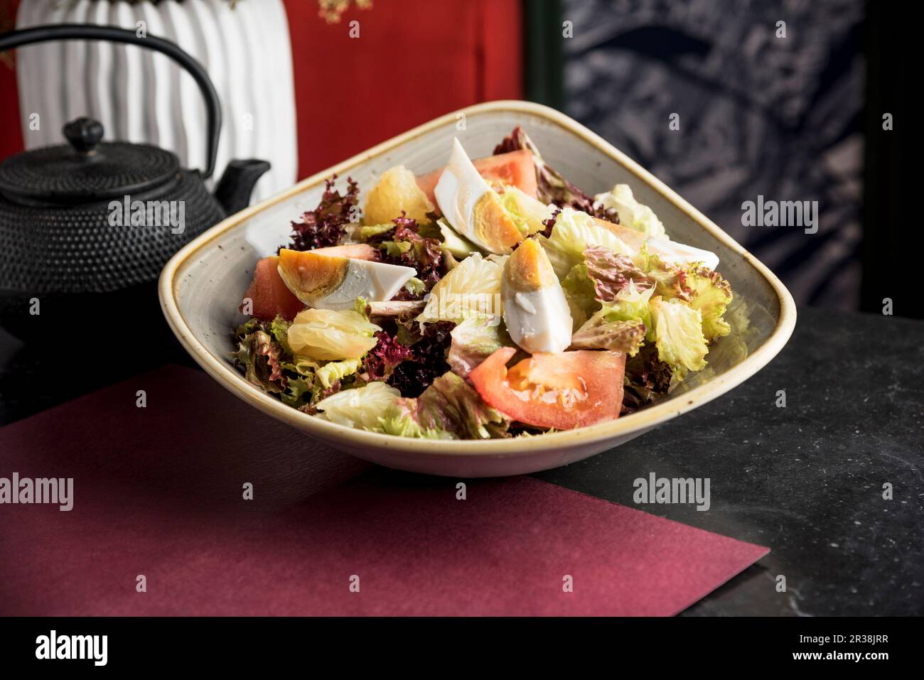 Filipino style pomelo salad with salted egg and strawberry vinaigrette Stock Photo Alamy