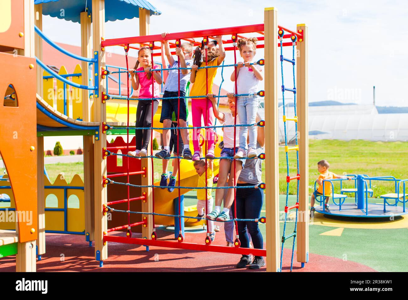 Group of happy children in the summer outdoors Stock Photo
