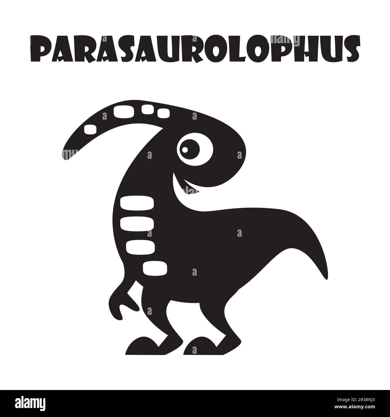Parasaurolophus . Cute dinosaurs cartoon characters . Silhouette black isolated color . Flat design . Vector illustration . Stock Vector
