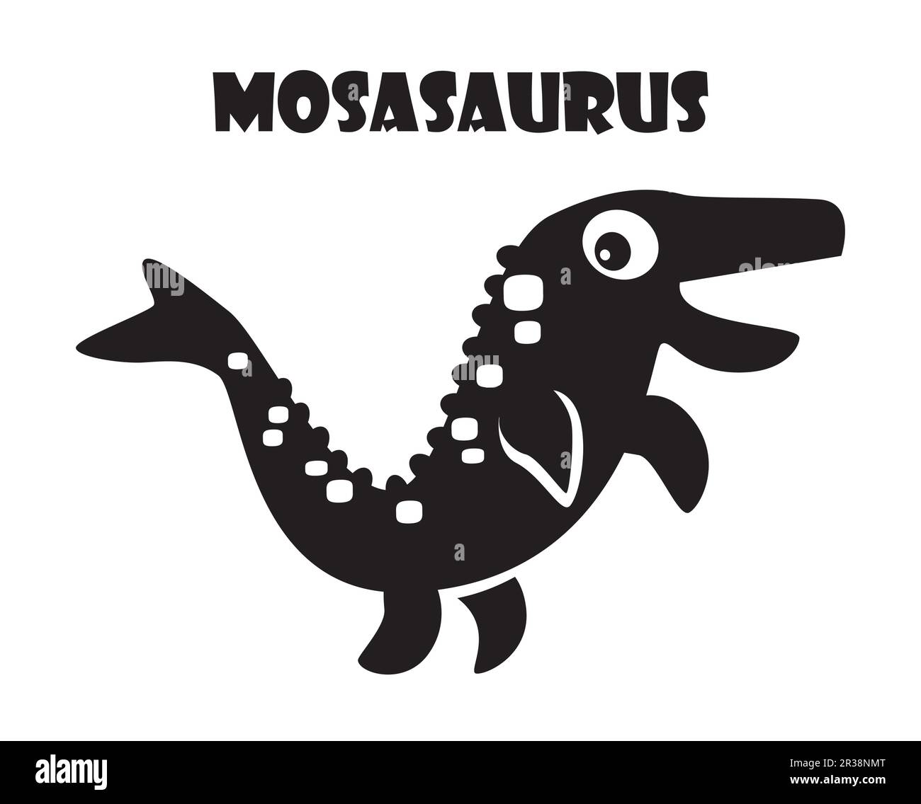 Mosasaurus . Cute dinosaurs cartoon characters . Silhouette black isolated color . Flat design . Vector illustration . Stock Vector