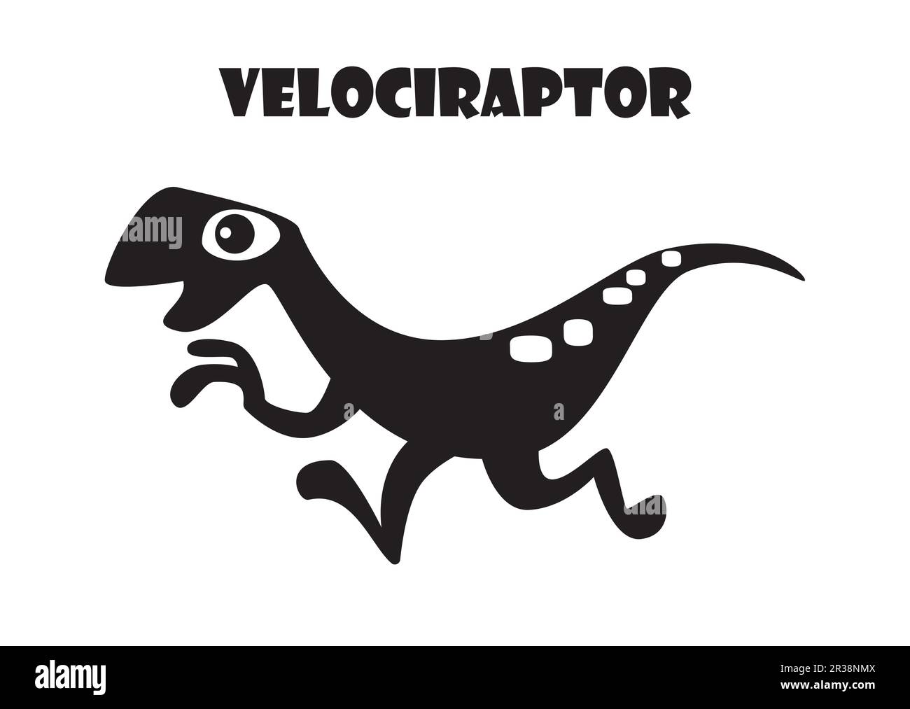 Velociraptor . Cute dinosaurs cartoon characters . Silhouette black isolated color . Flat design . Vector illustration . Stock Vector
