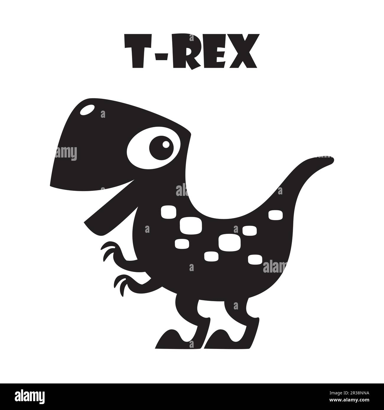 Tyrannosaurus Rex . Cute dinosaurs cartoon characters . Silhouette black isolated color . Flat design . Vector illustration . Stock Vector
