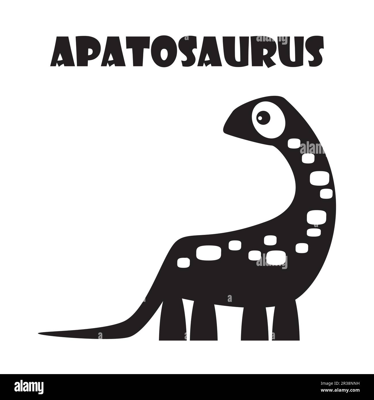 Apatosaurus . Cute dinosaurs cartoon characters . Silhouette black isolated color . Flat design . Vector illustration . Stock Vector