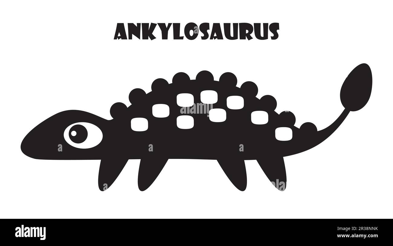 Ankylosaurus . Cute dinosaurs cartoon characters . Silhouette black isolated color . Flat design . Vector illustration . Stock Vector