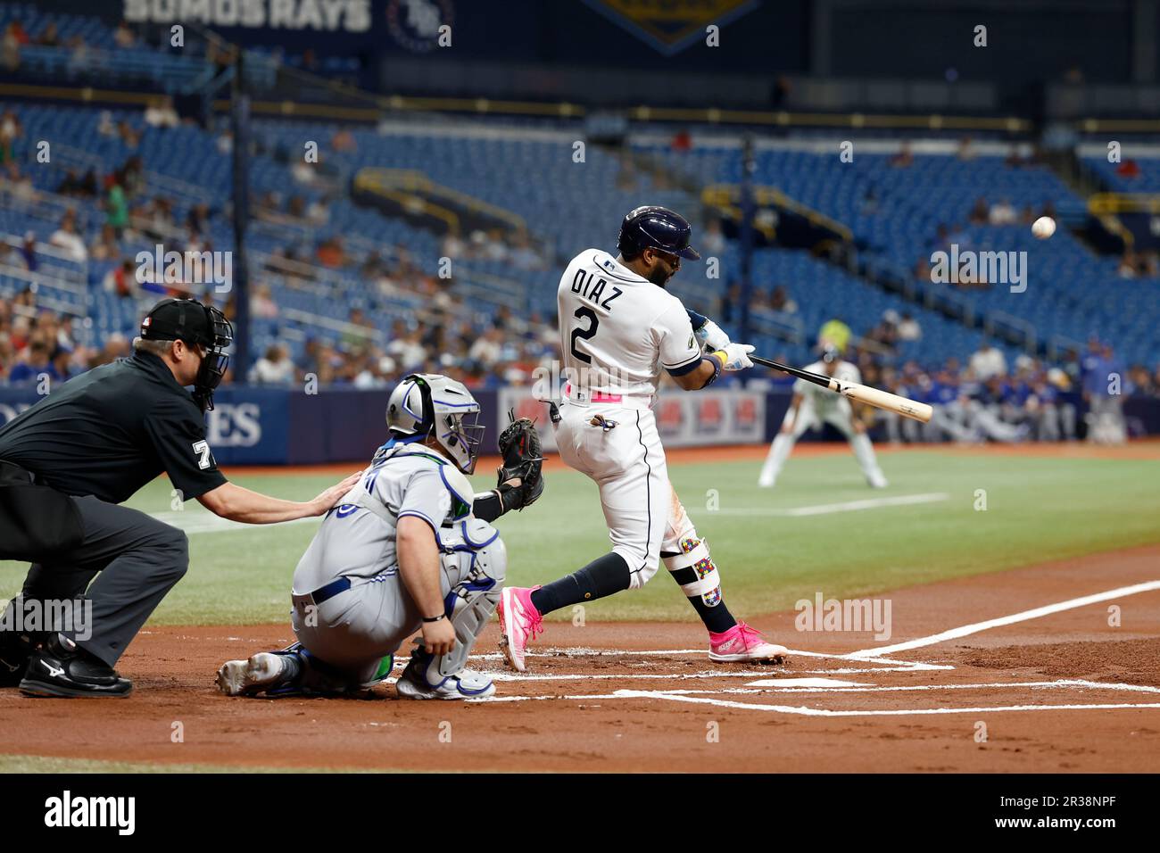 St. Petersburg, FL USA; Tampa Bay Rays first baseman Yandy Diaz (2) hits a line drive to left