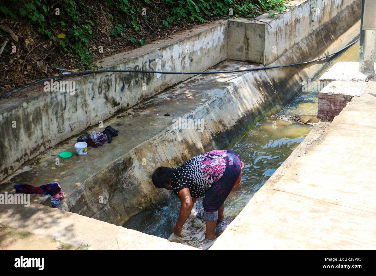 Daily village clothes washing Stock Photo