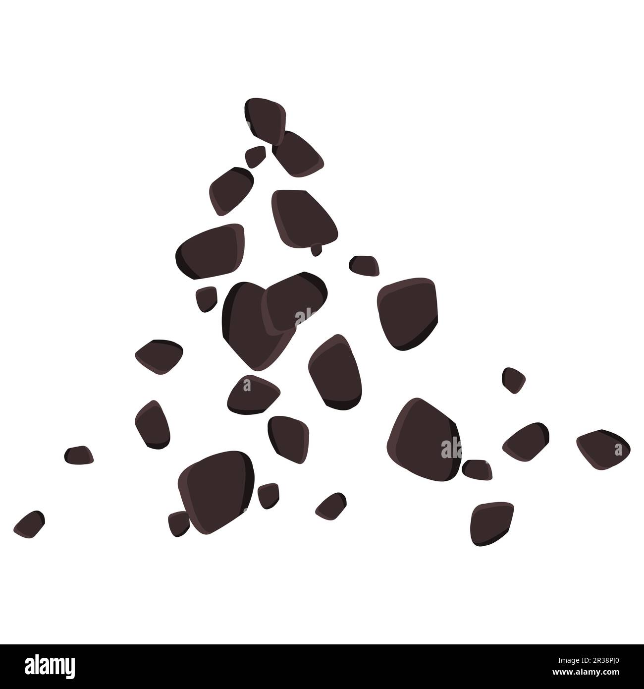 Falling brown stones or ground isolated on white. Vector clipart Stock
