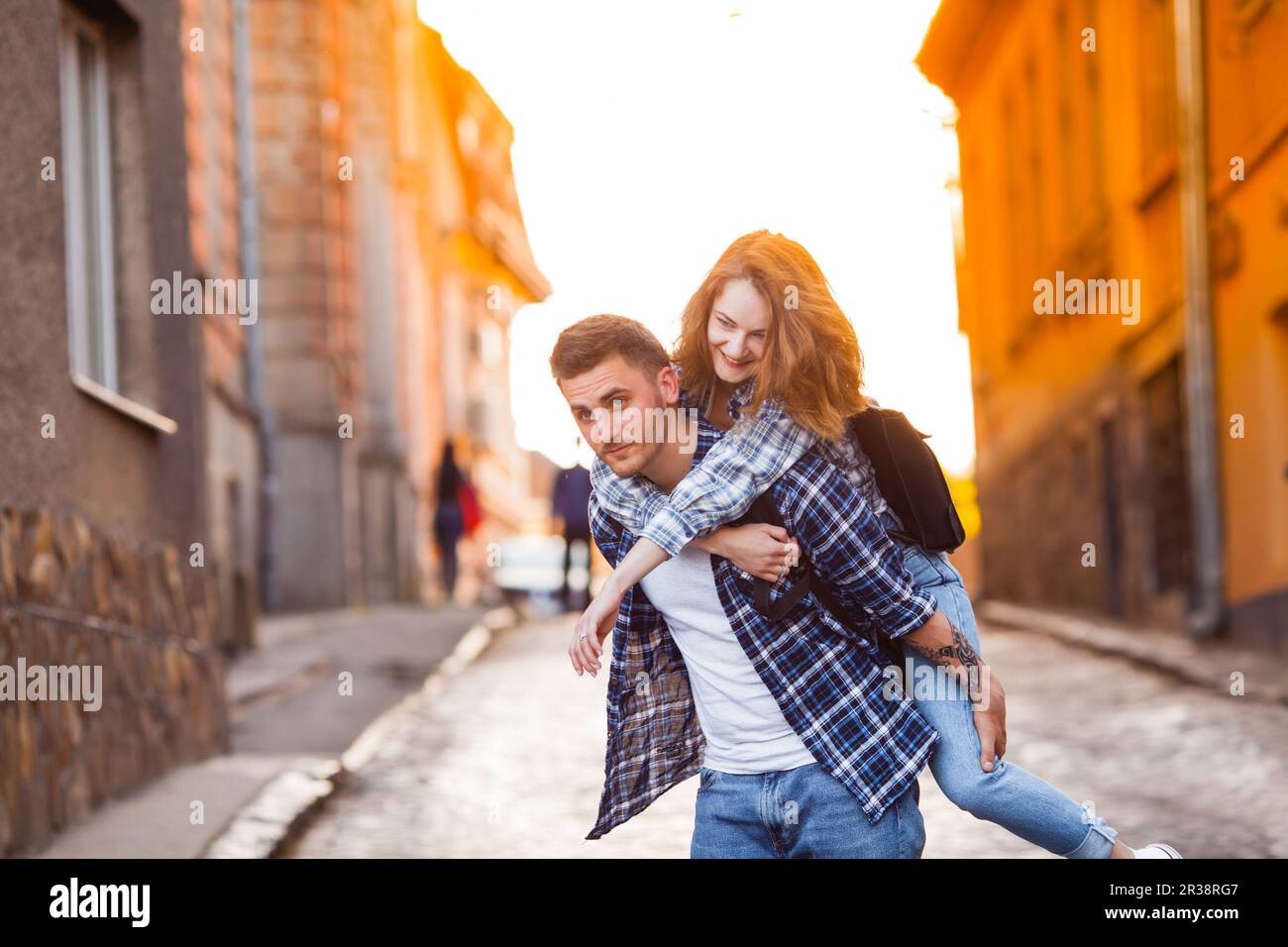 Beautiful lovers having great time outdoors together Stock Photo