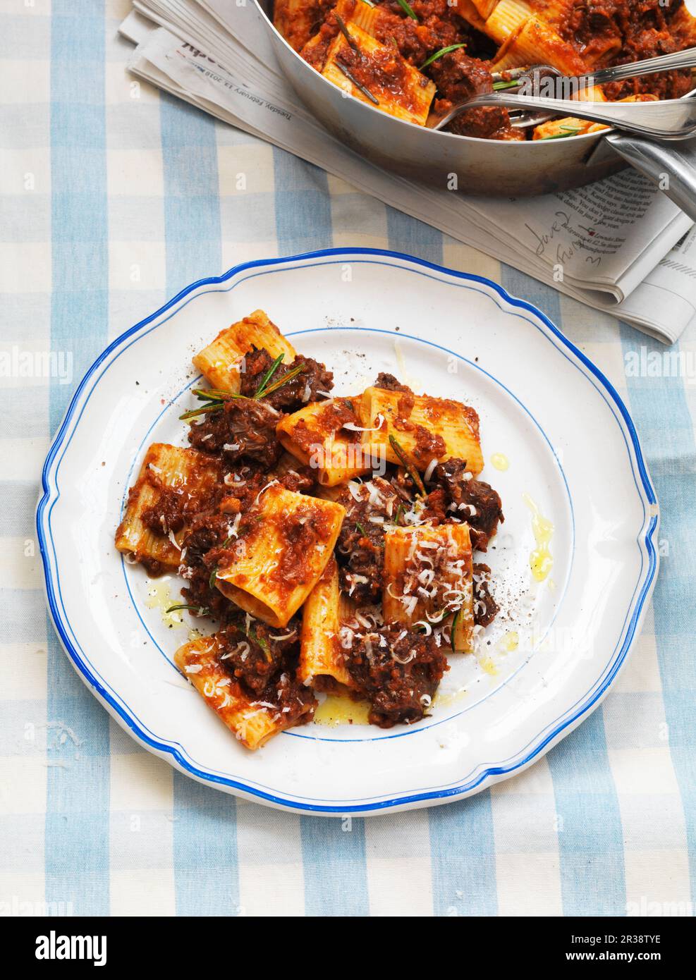 Paccheri pasta with beef ragu Stock Photo - Alamy