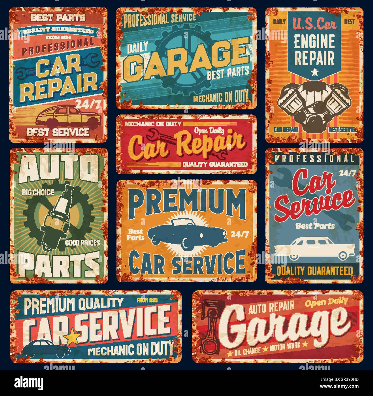 Auto parts vector set. Auto service signs, wrench and gear, headlamp or  tire, key and wrench. Car repair service labels, isolated on white  background Stock Vector Image & Art - Alamy