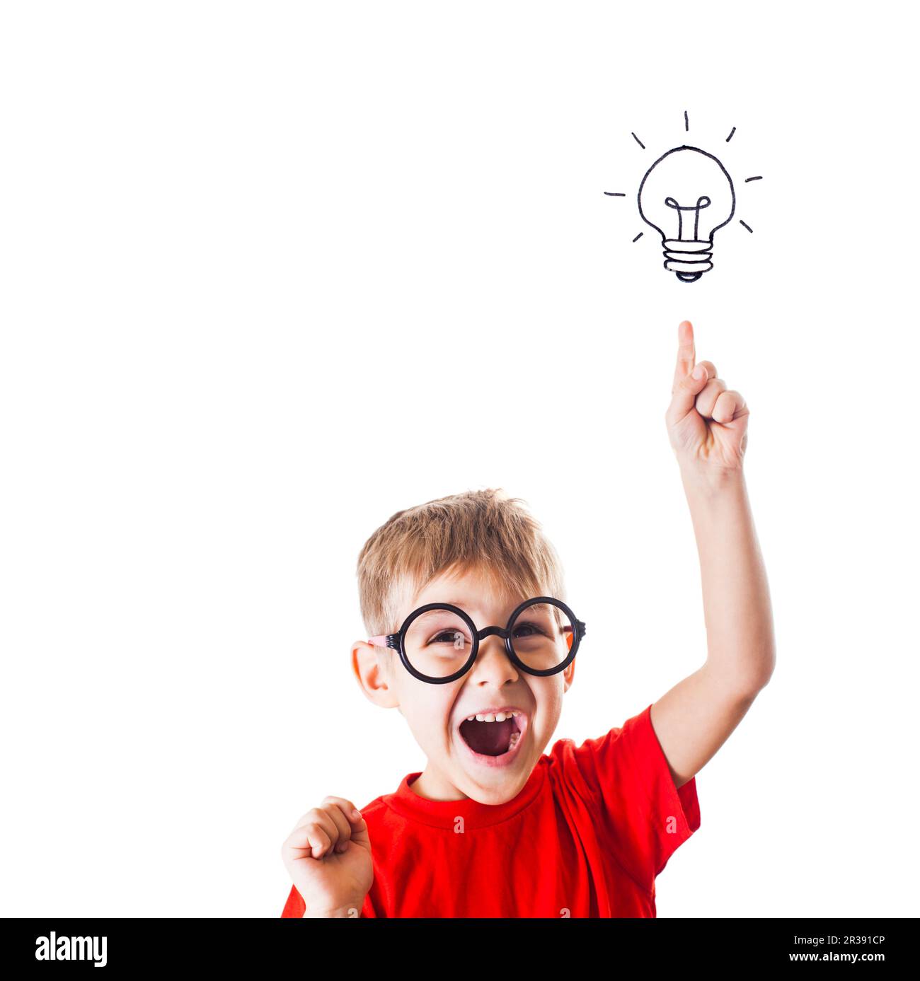 Very smart boy have an idea, isolated on white Stock Photo