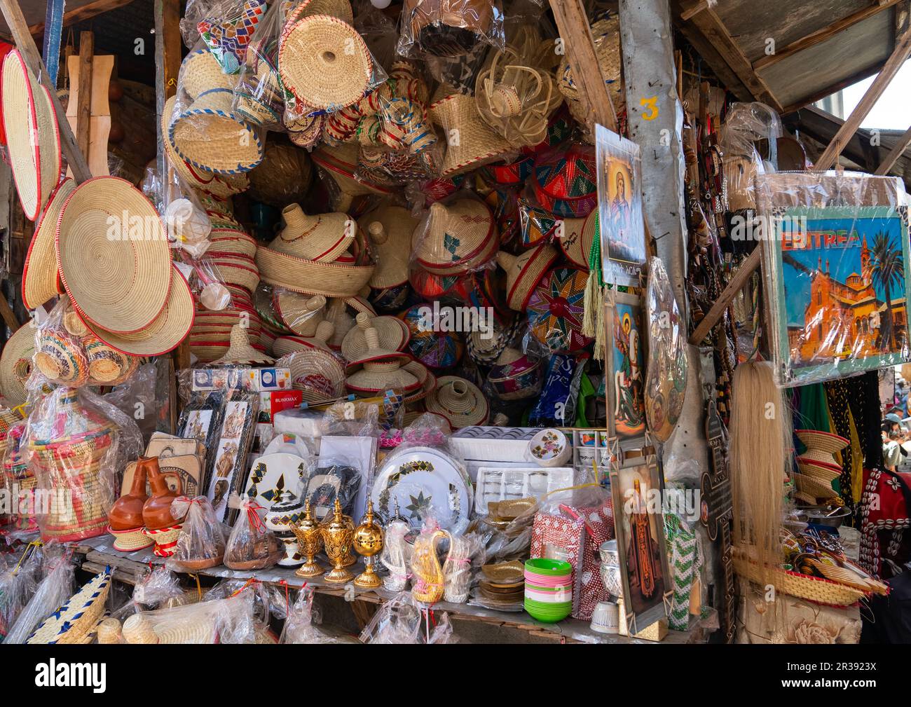 Souvenirs for sale in the market, Central Region, Asmara, Eritrea Stock