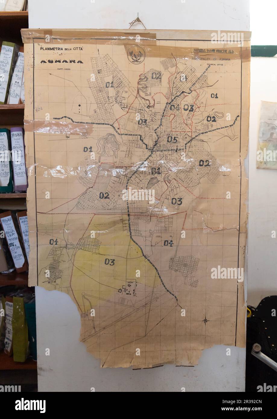 Old italian map of the town, Central Region, Asmara, Eritrea Stock Photo