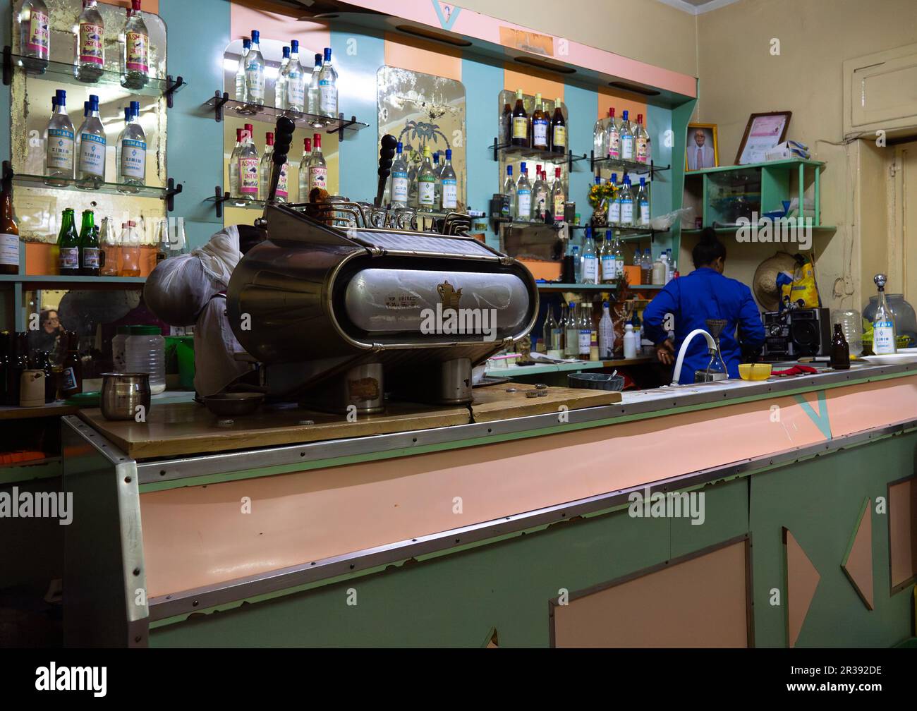 Old italian expresso machine in a bar, Central Region, Asmara, Eritrea ...