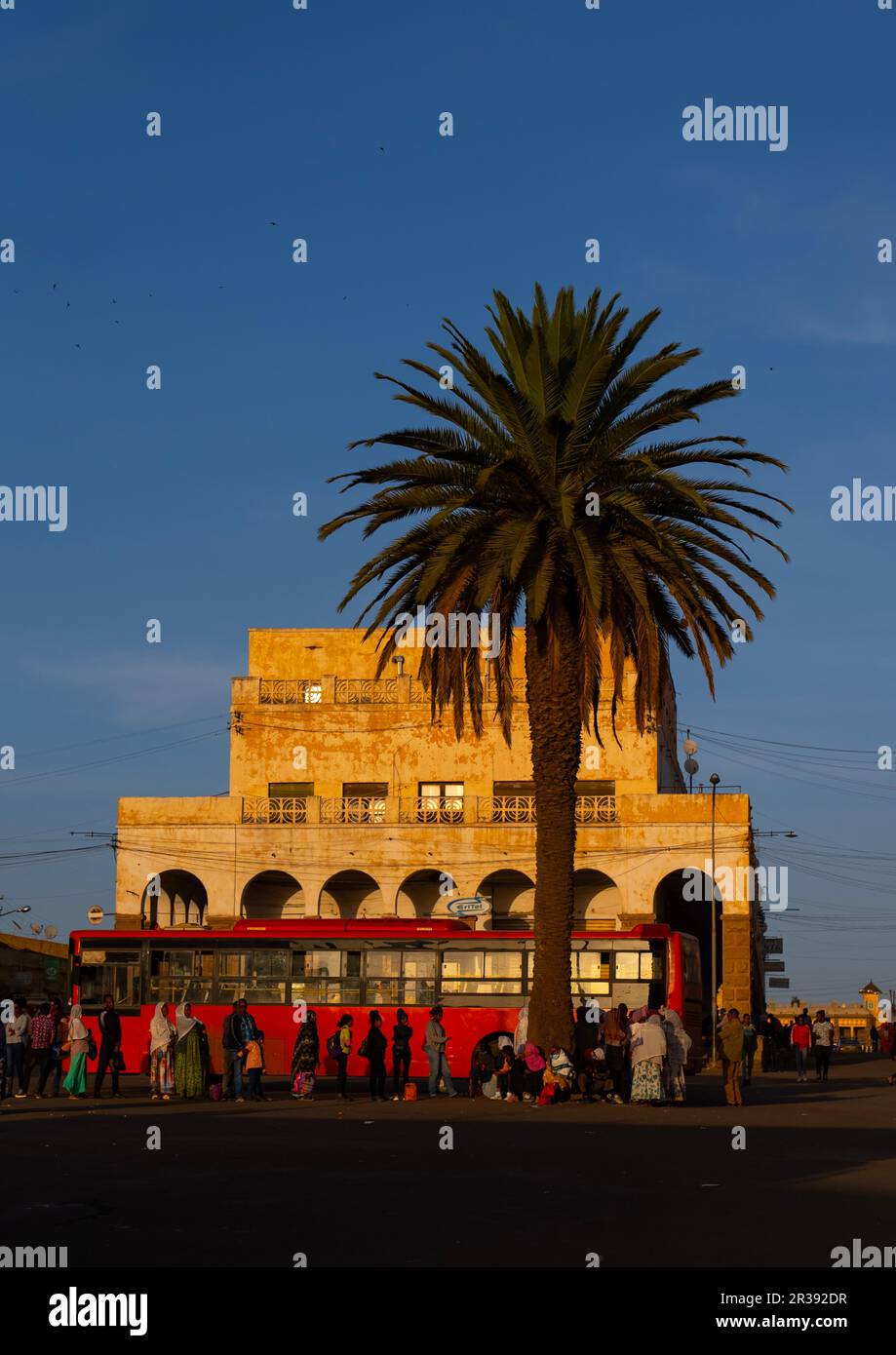 Eritrean people waiting in a bus station, Central Region, Asmara, Eritrea Stock Photo