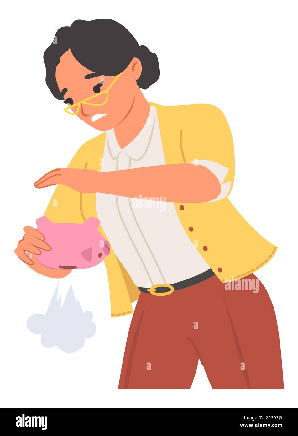 Desperate woman shaking empty piggy bank vector illustration Stock ...
