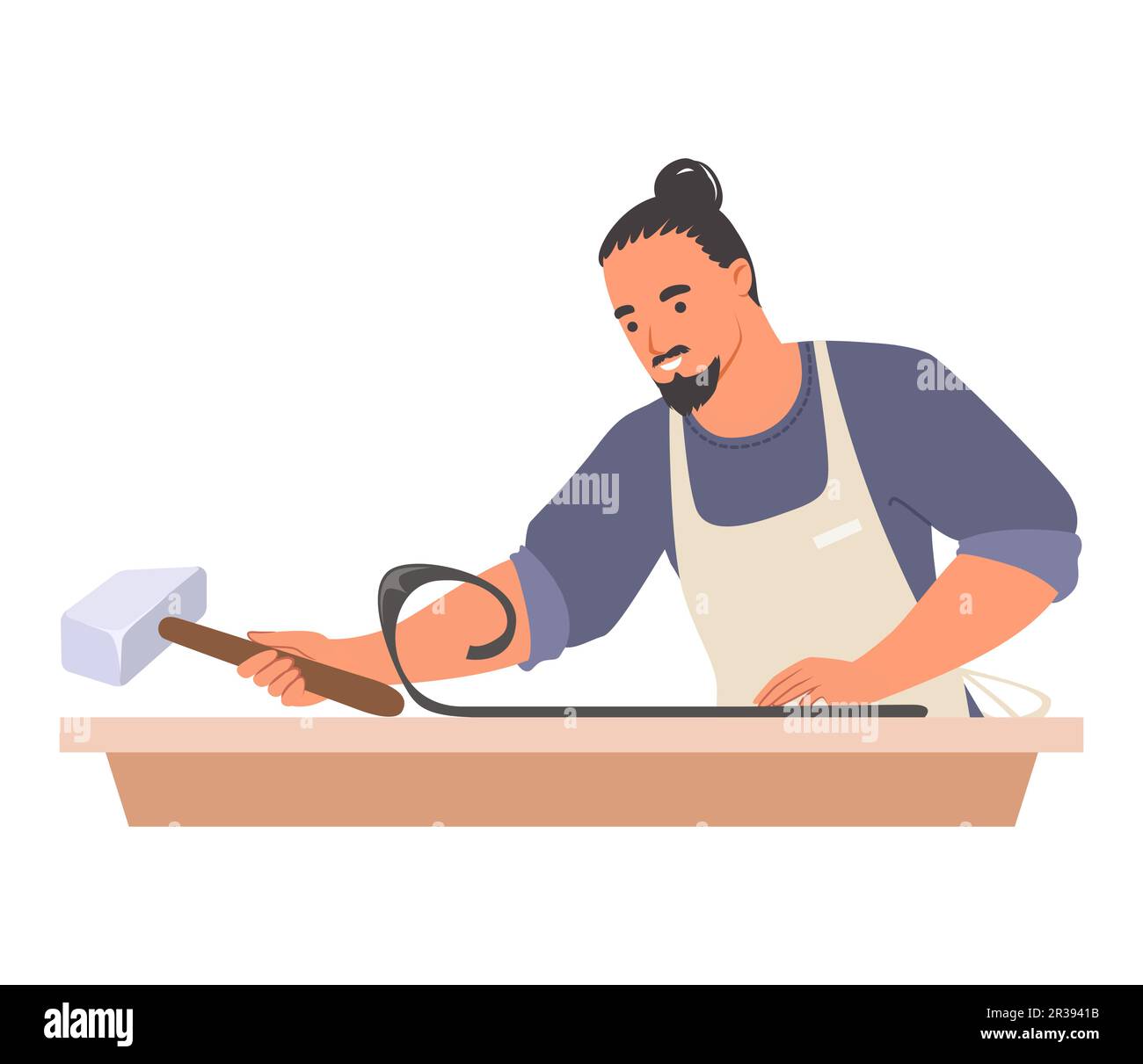 Blacksmith worker using hammer hardware tool vector illustration Stock