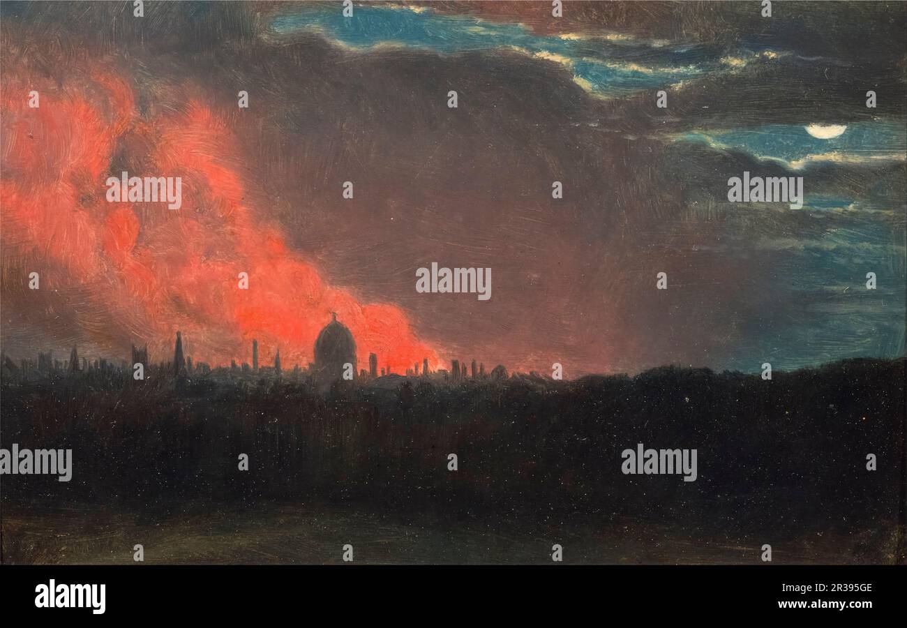 John Constable, Fire in London, Seen from Hampstead, landscape painting circa 1826 Stock Photo