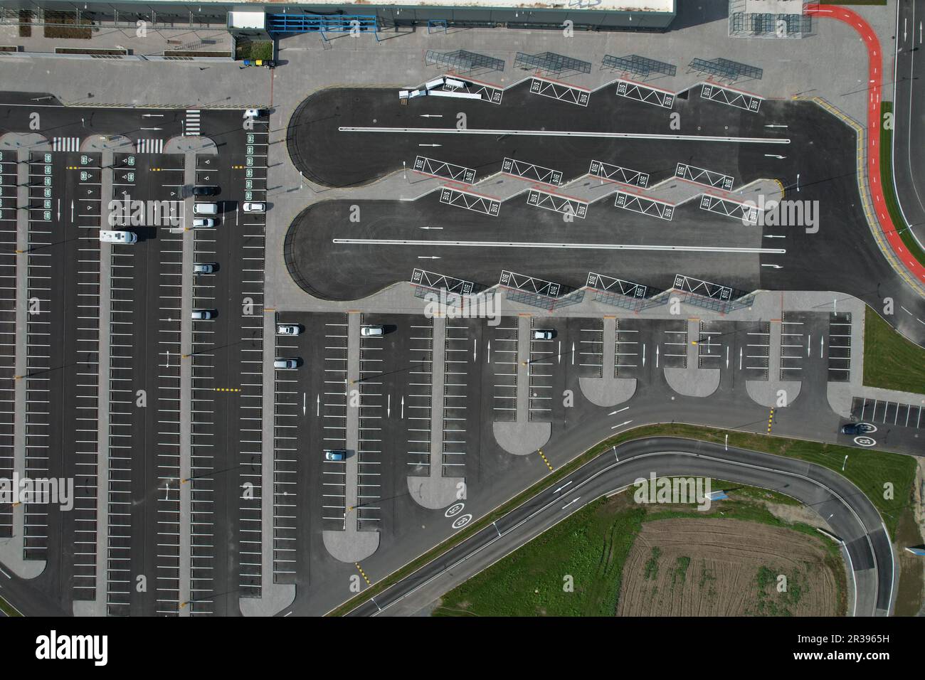 Aerial view of distribution center, drone photo of industrial logistics