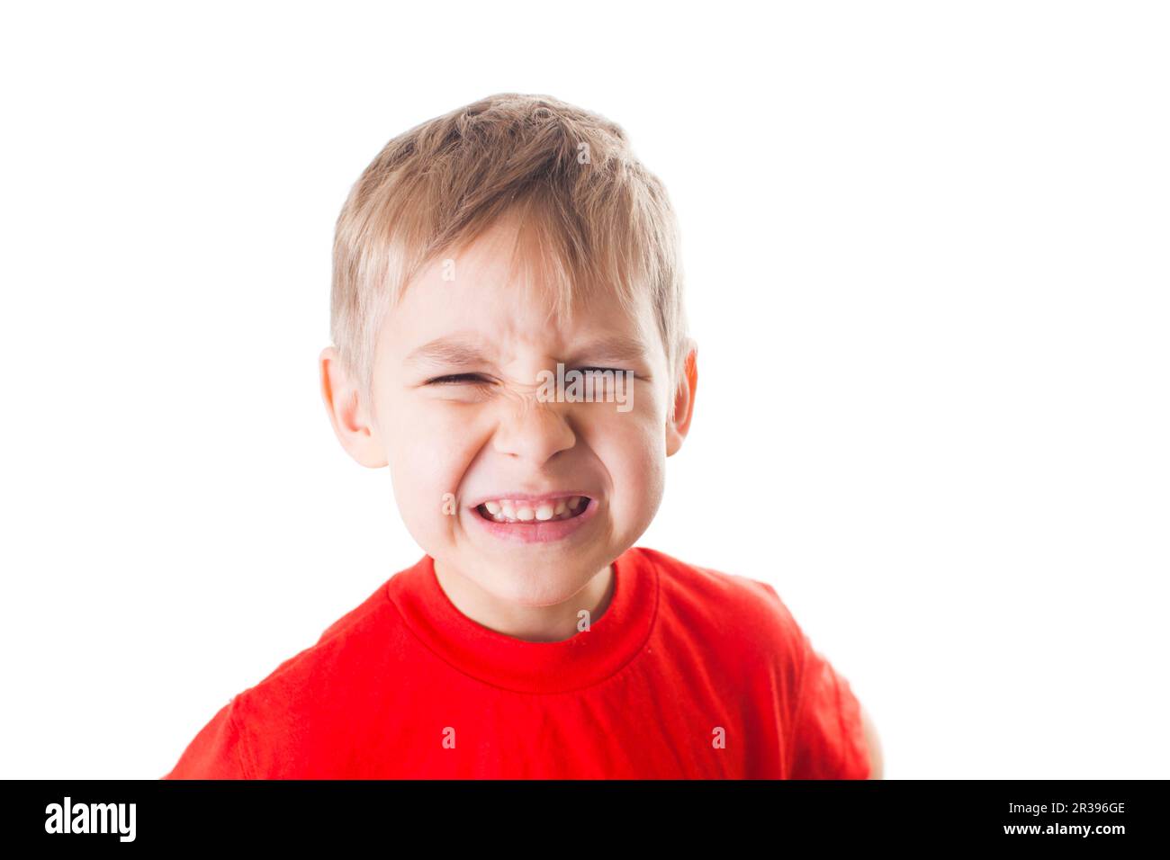 Little boy in red tshirt, feeling attitude reaction Stock Photo Alamy