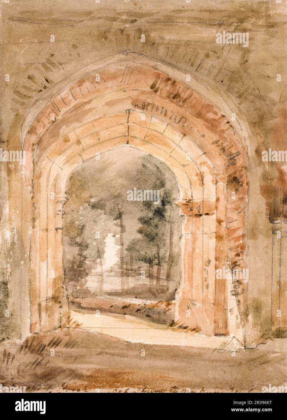 East Bergholt Church, Looking Out the South Archway of the Ruined Tower, painting by John Constable 1806 Stock Photo