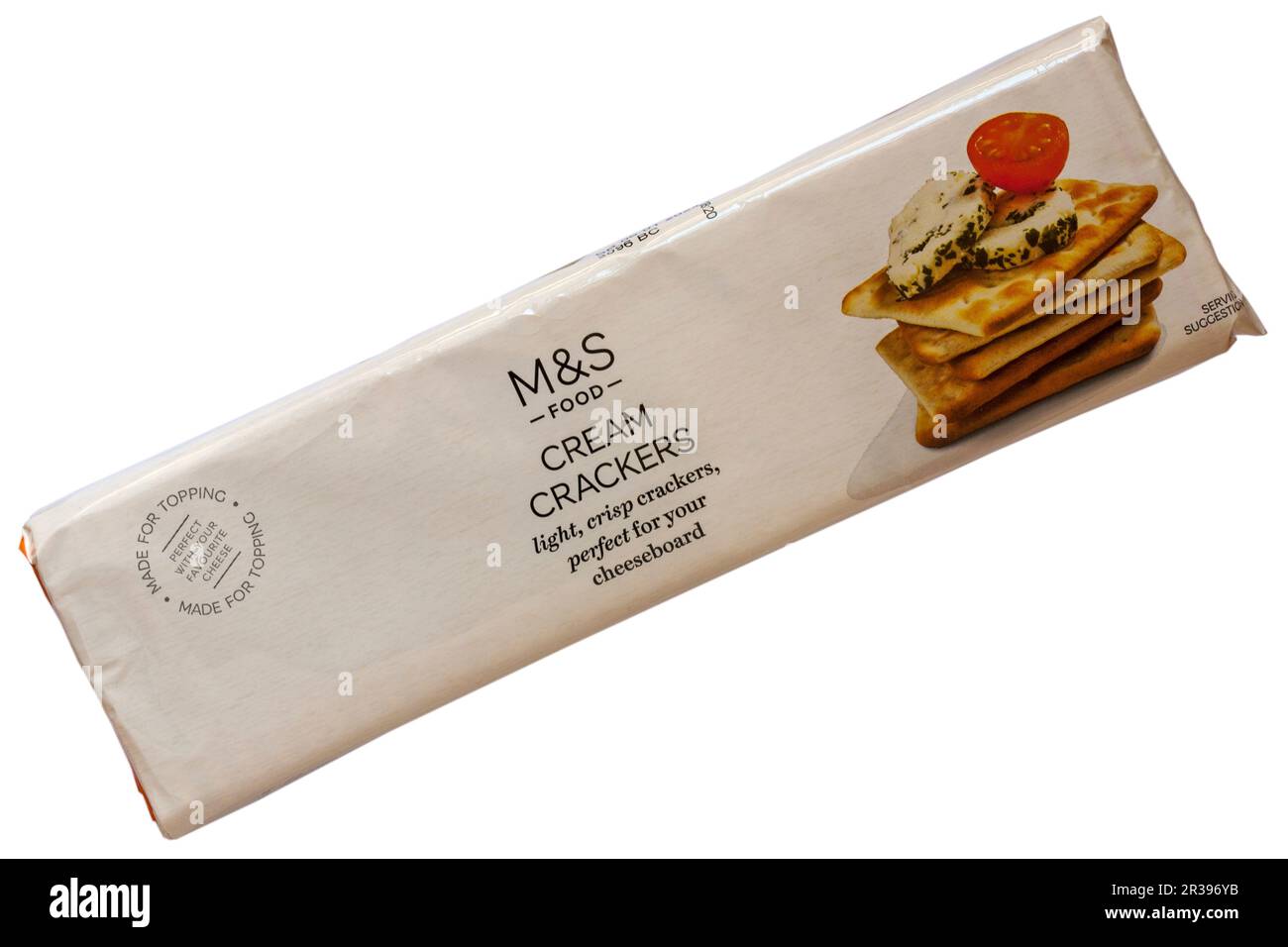 Packet of Cream Crackers from M&S light crisp crackers perfect for your cheeseboard isolated on white background - savoury biscuits Stock Photo