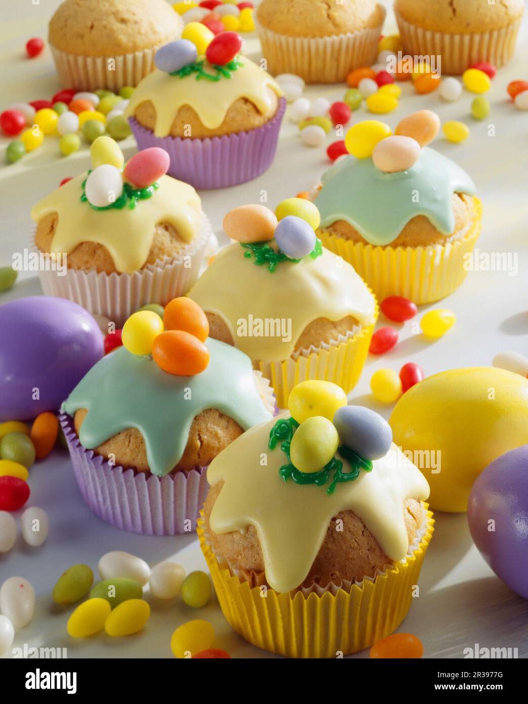 Easter muffins with sugar eggs Stock Photo