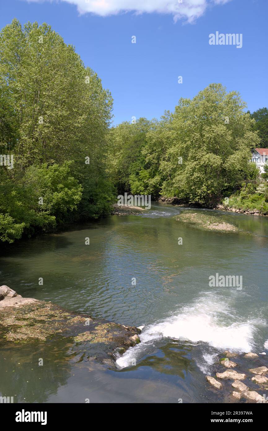 Basque Country Rivers River La Nivelle in the town of Ascain, Basque Country France Stock ...