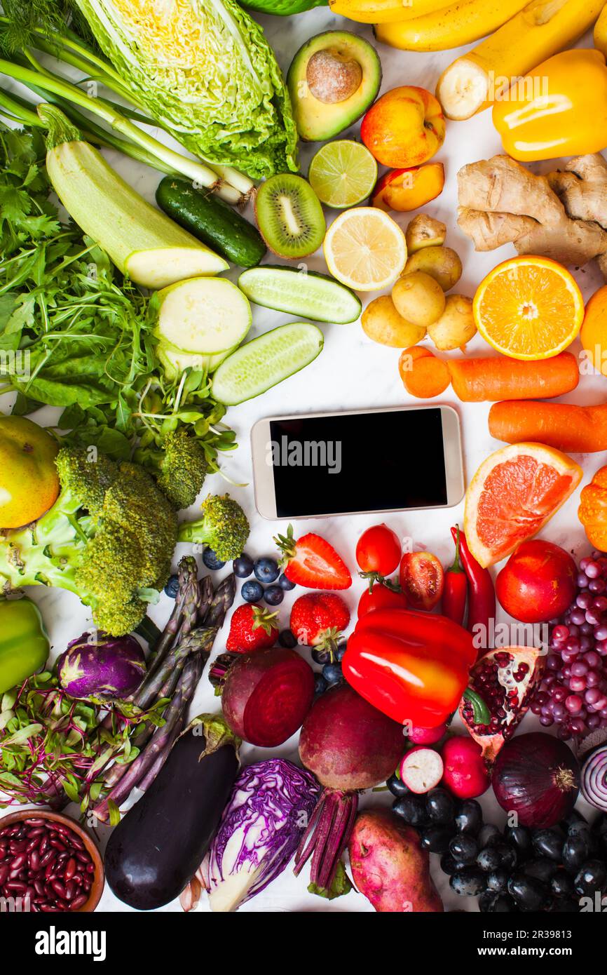 Concept of delivery fresh farm organic vegetables and fruits Stock