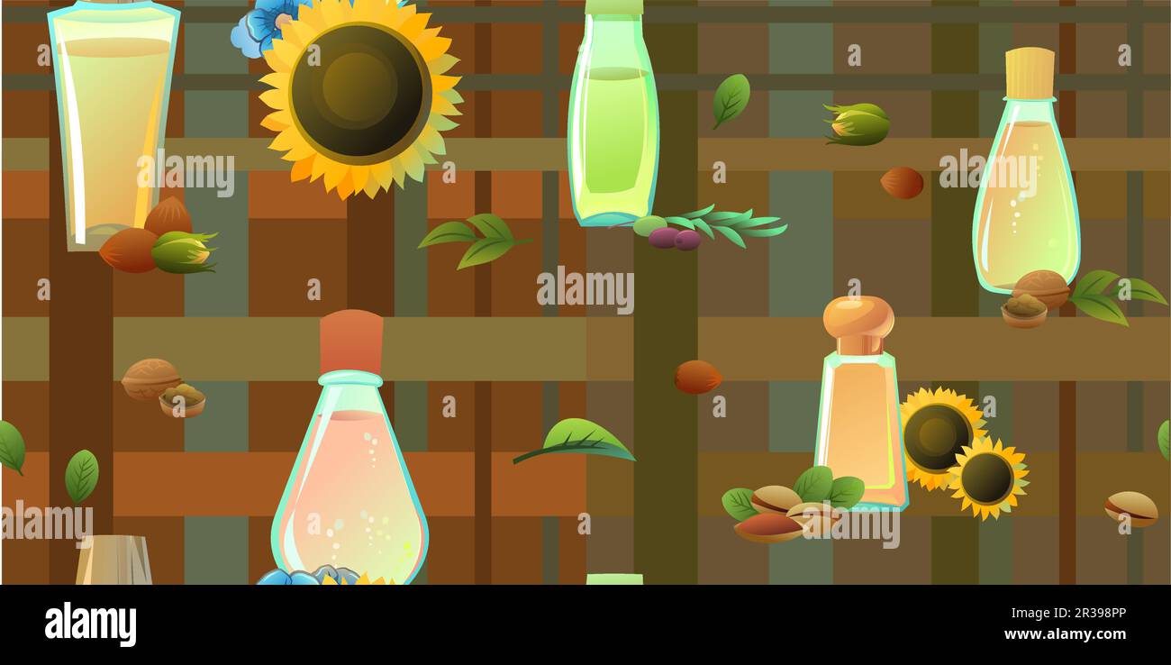 Natural oils sunflower, flax and nuts. Extracted from nuts and plant