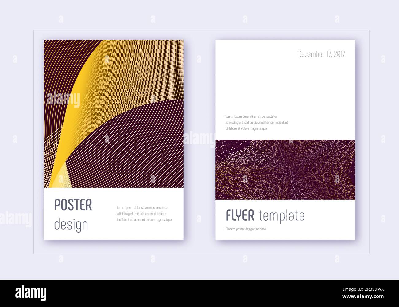 Minimalistic cover design template set. Gold abstract lines on maroon ...