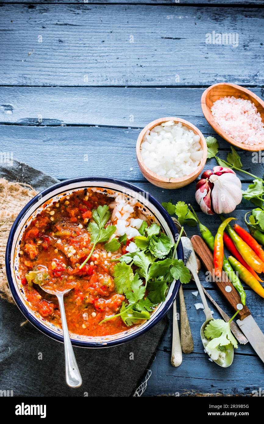 Mexican tomatoes and chilli sauce Stock Photo