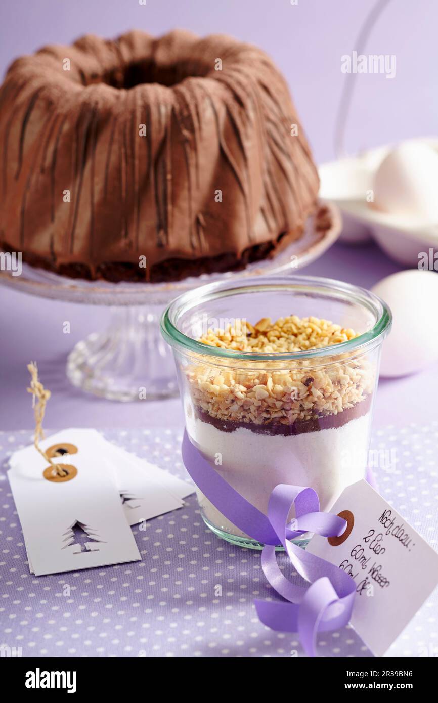 Baking mix for a nut chocolate cake (Christmas present Stock Photo Alamy