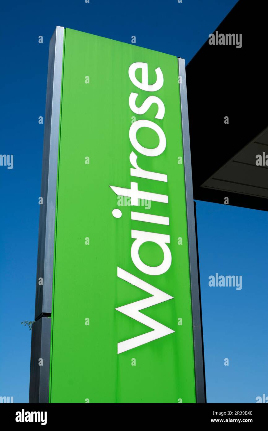 Waitrose supermarket sign, Solihull, West Midlands, England, UK Stock Photo