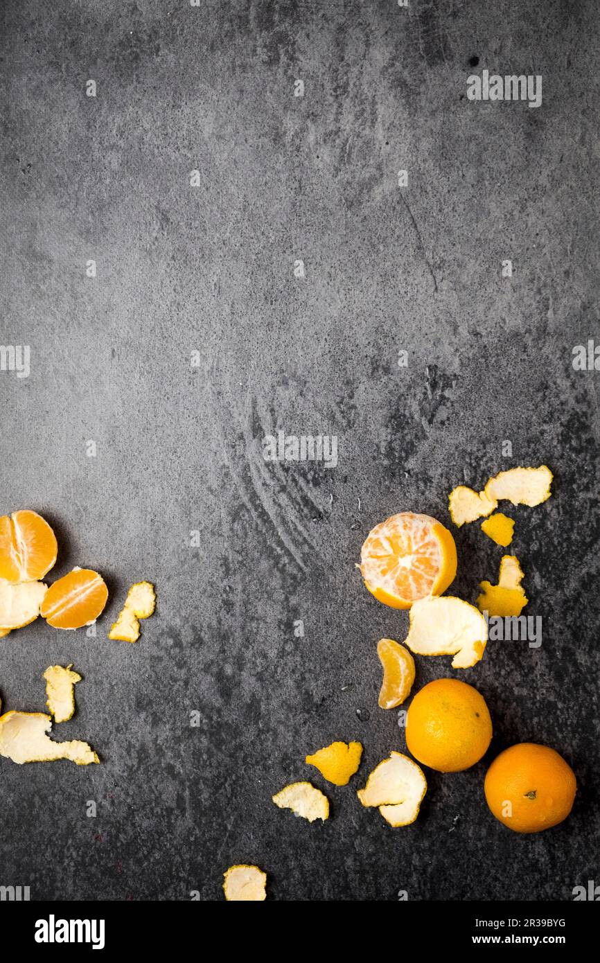 Mandarins on a black backdrop Stock Photo