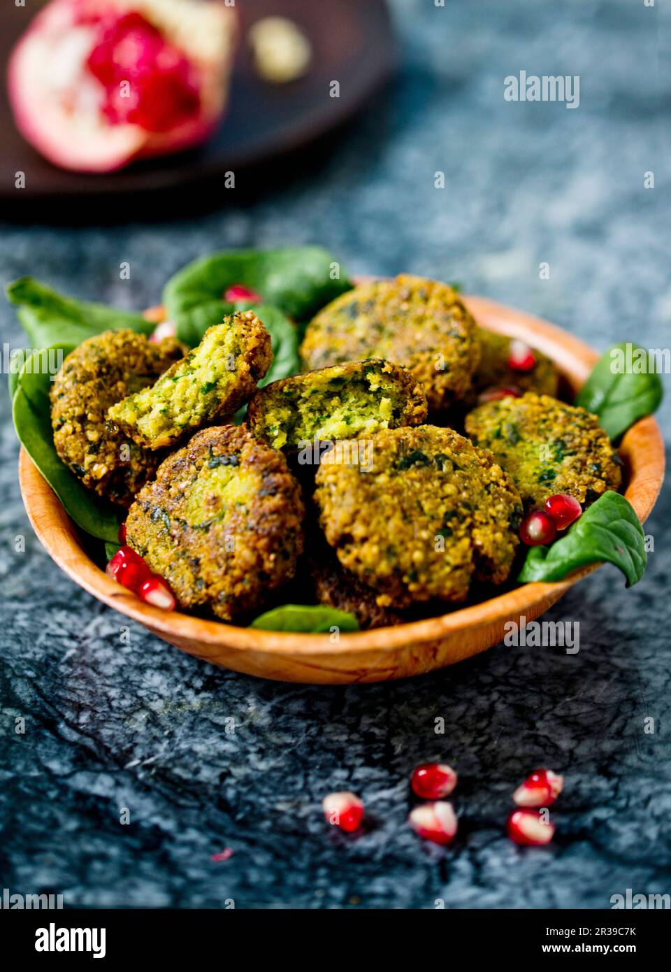 Herb Falafel with pomegranate Stock Photo