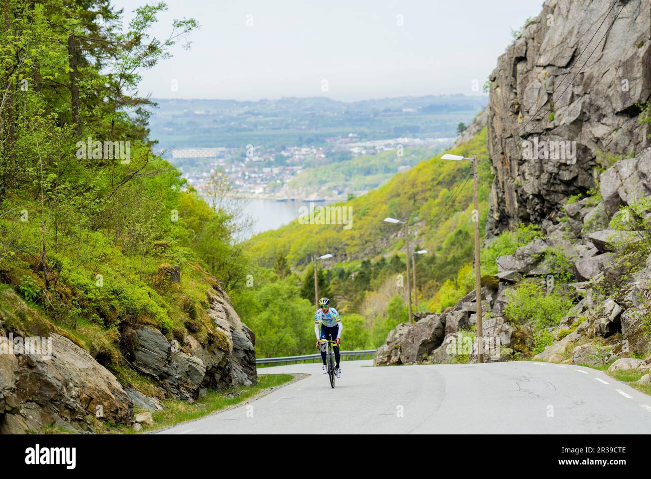 Sandnes 20230522.Sven Erik Bystroem from the cycling team Intermarché-Wanty-Gobert Matériaux cycles up Fjogstadveien in Sandnes. Photo: Fredrik Varfjell / NTB Stock Photo