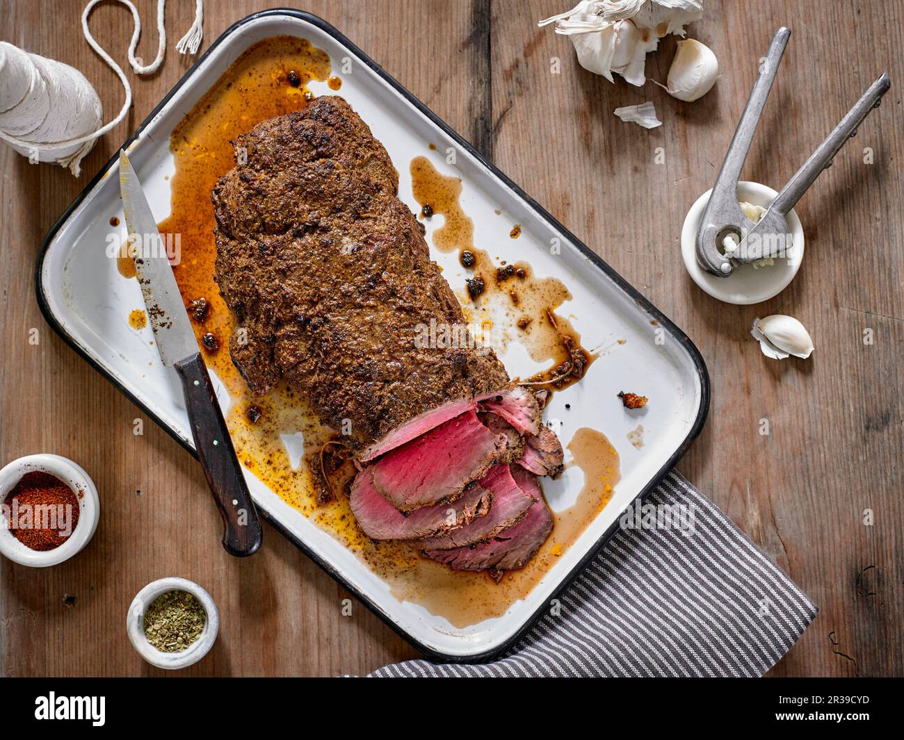 Roasted beef joint from above hires stock photography and images Alamy