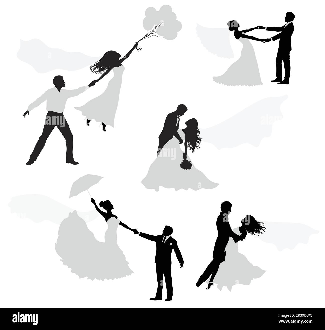 Set of romantic wedding silhouettes. Isolated on white Stock Vector ...