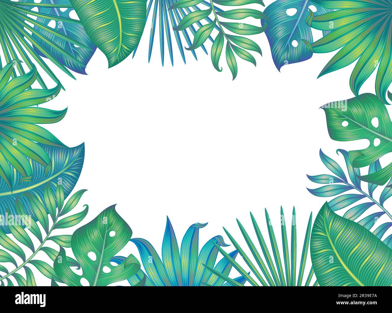 Frame with different tropical leaves isolated on white. Vector ...