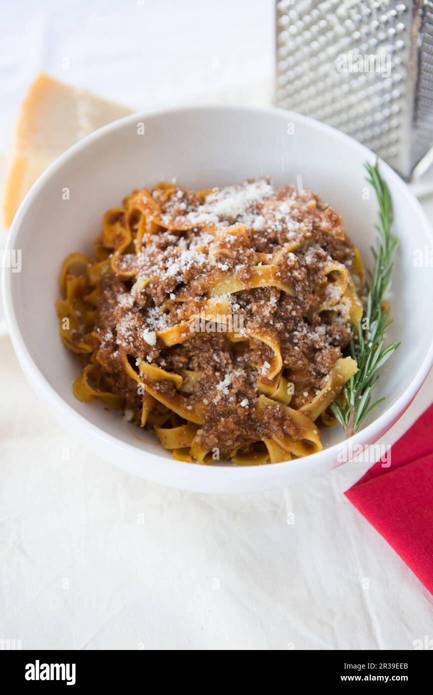 Tagliatelle with Bolognese Sauce and Parmesan Stock Photo Alamy