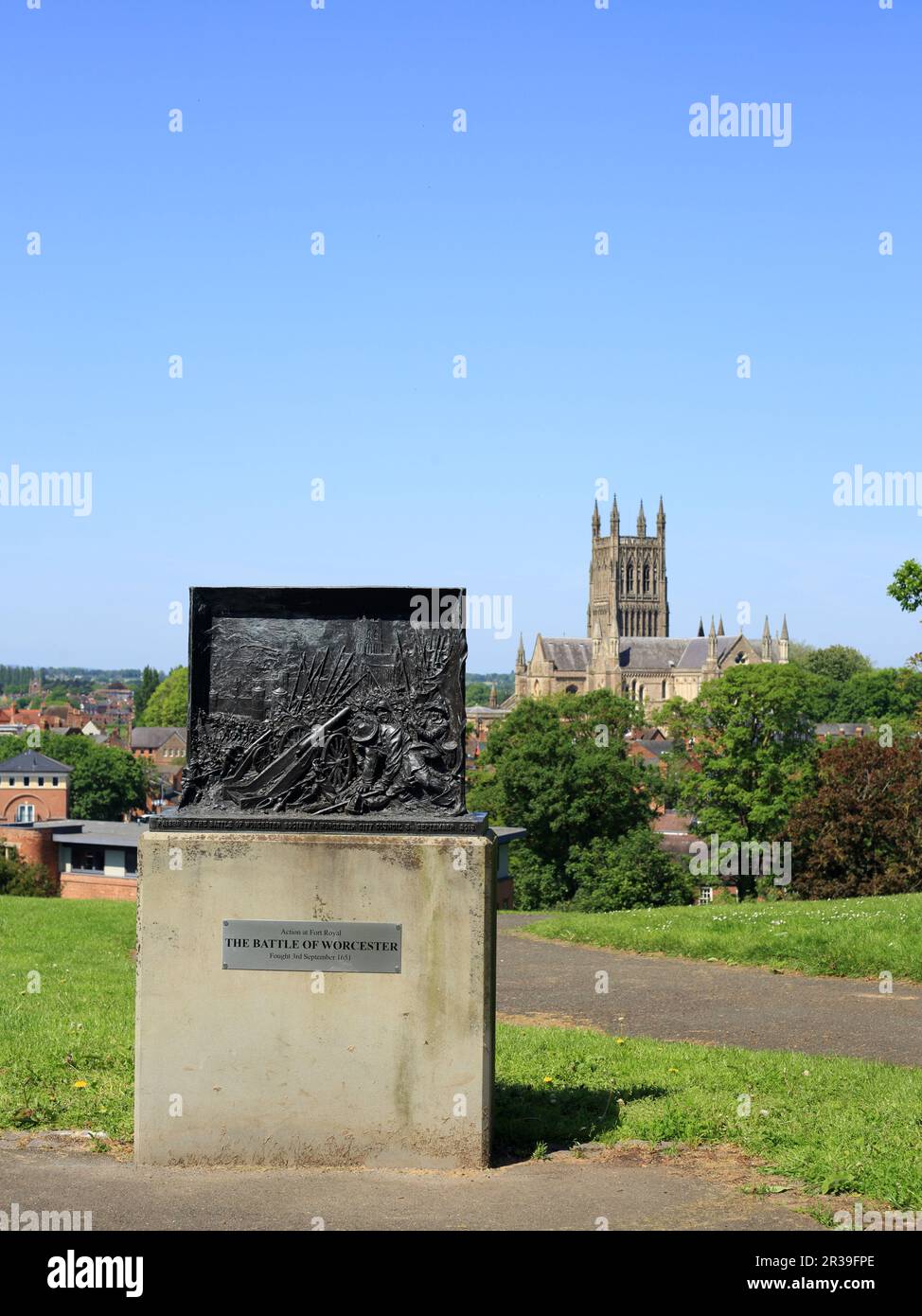 The battle of Worcester memorial at Fort royal park, Worcester, England, UK. Stock Photo
