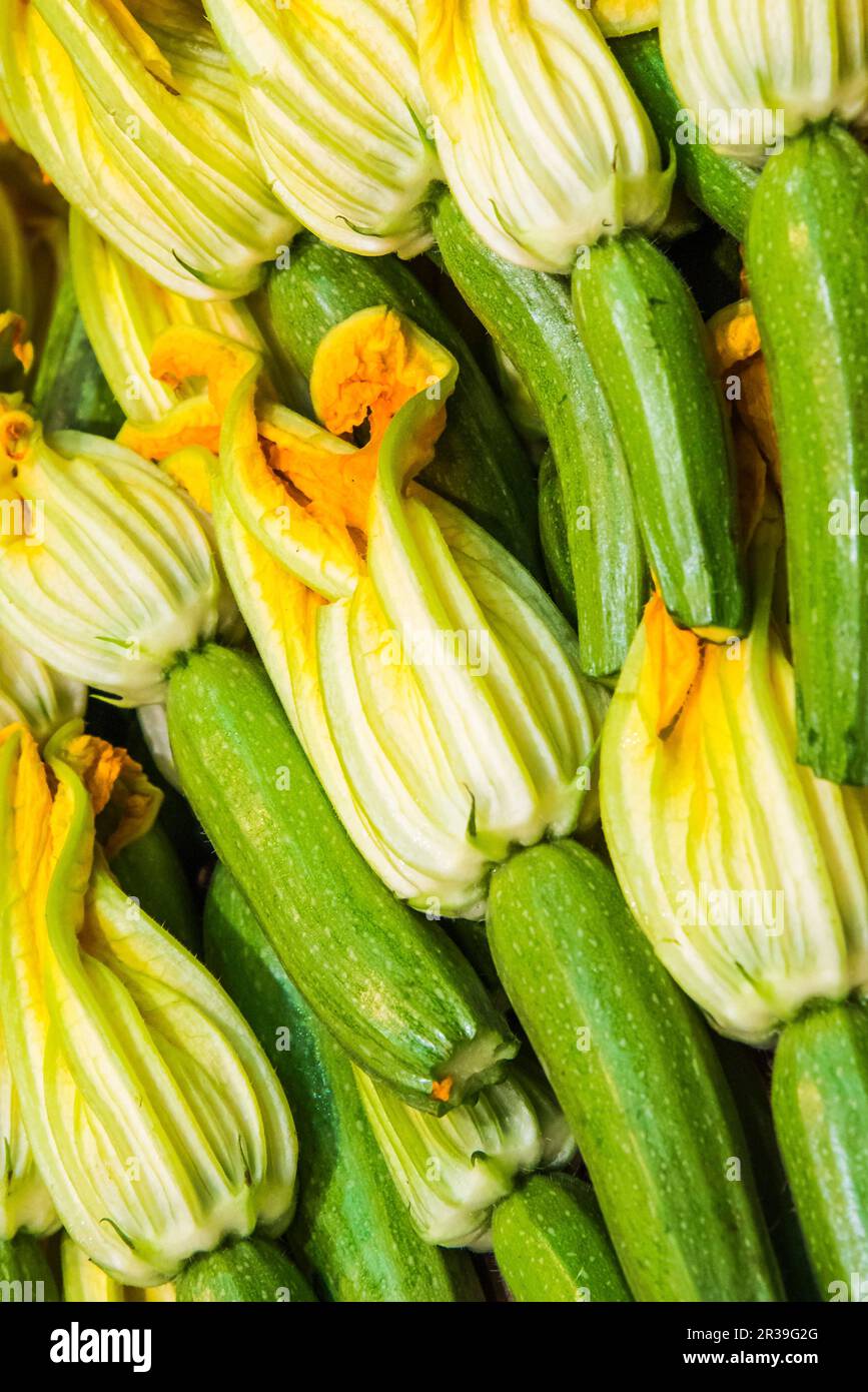 Courgettes with flowers Stock Photo Alamy