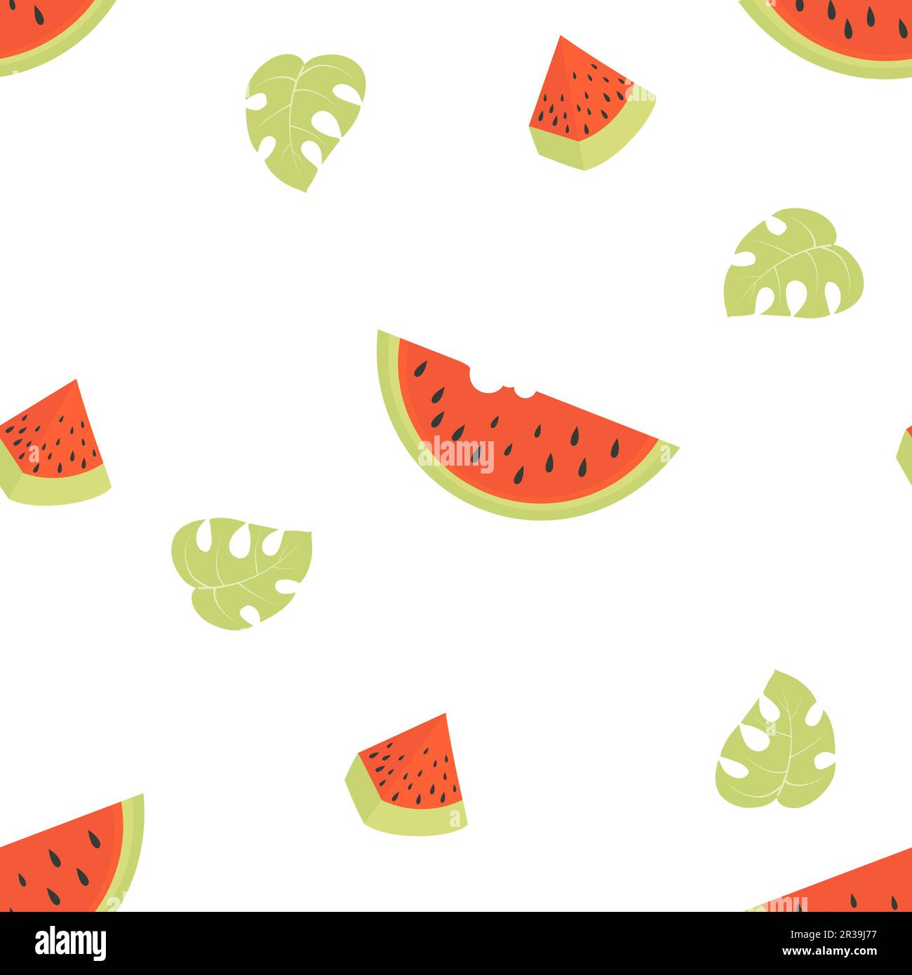 Seamless pattern with watermelons on white background. Vector illustration in flat style Stock Vector