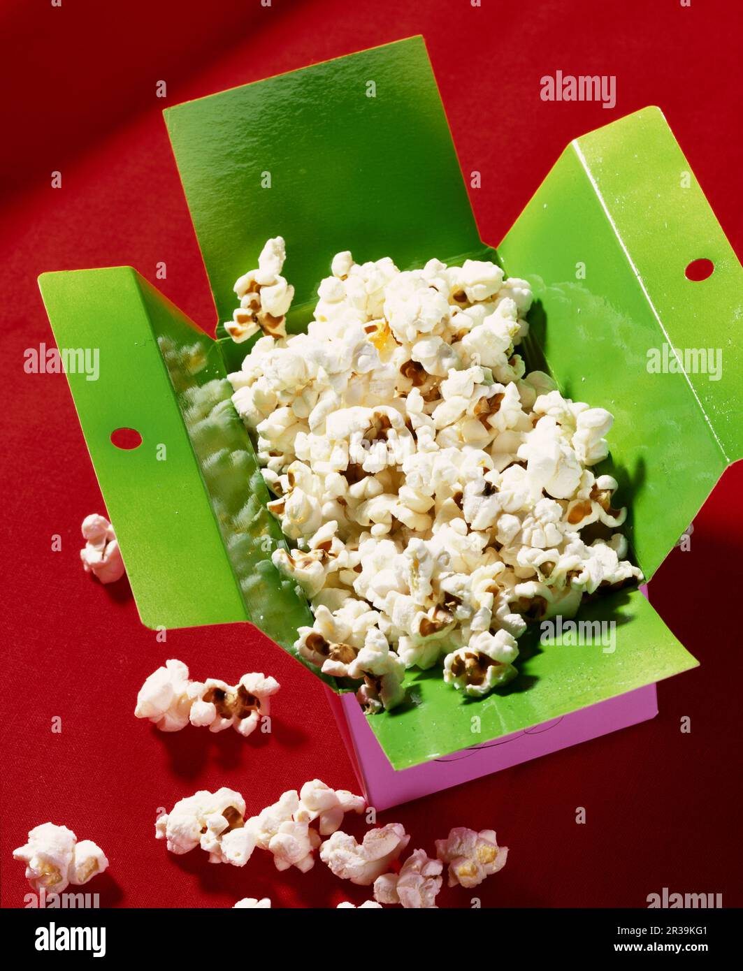 Popcorn in a cardboard box Stock Photo