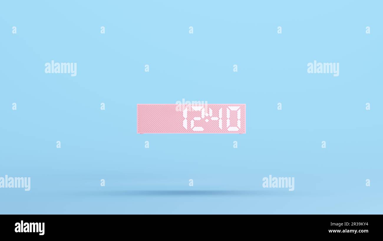 Pink Clock Face Digital Time Number Hour Minute Blue Kitsch Background 3d illustration render digital rendering Stock Photo