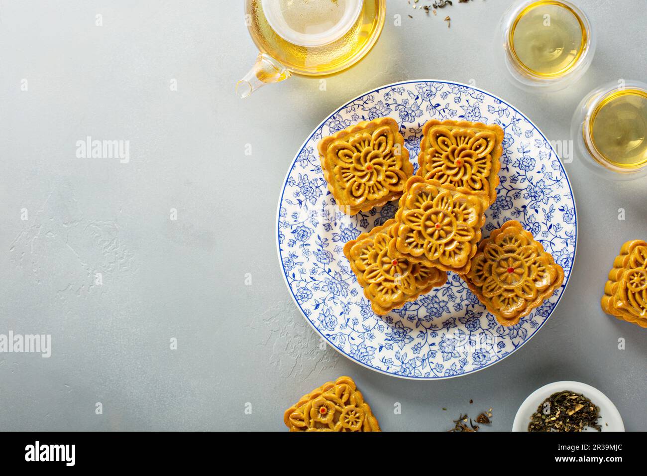 Traditional Chinese mooncakes for mid autumn festival with egg yolk and ...