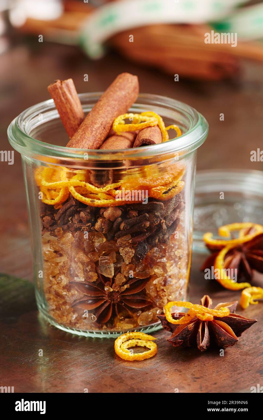 Homemade mulled wine spice mix in a glass Stock Photo