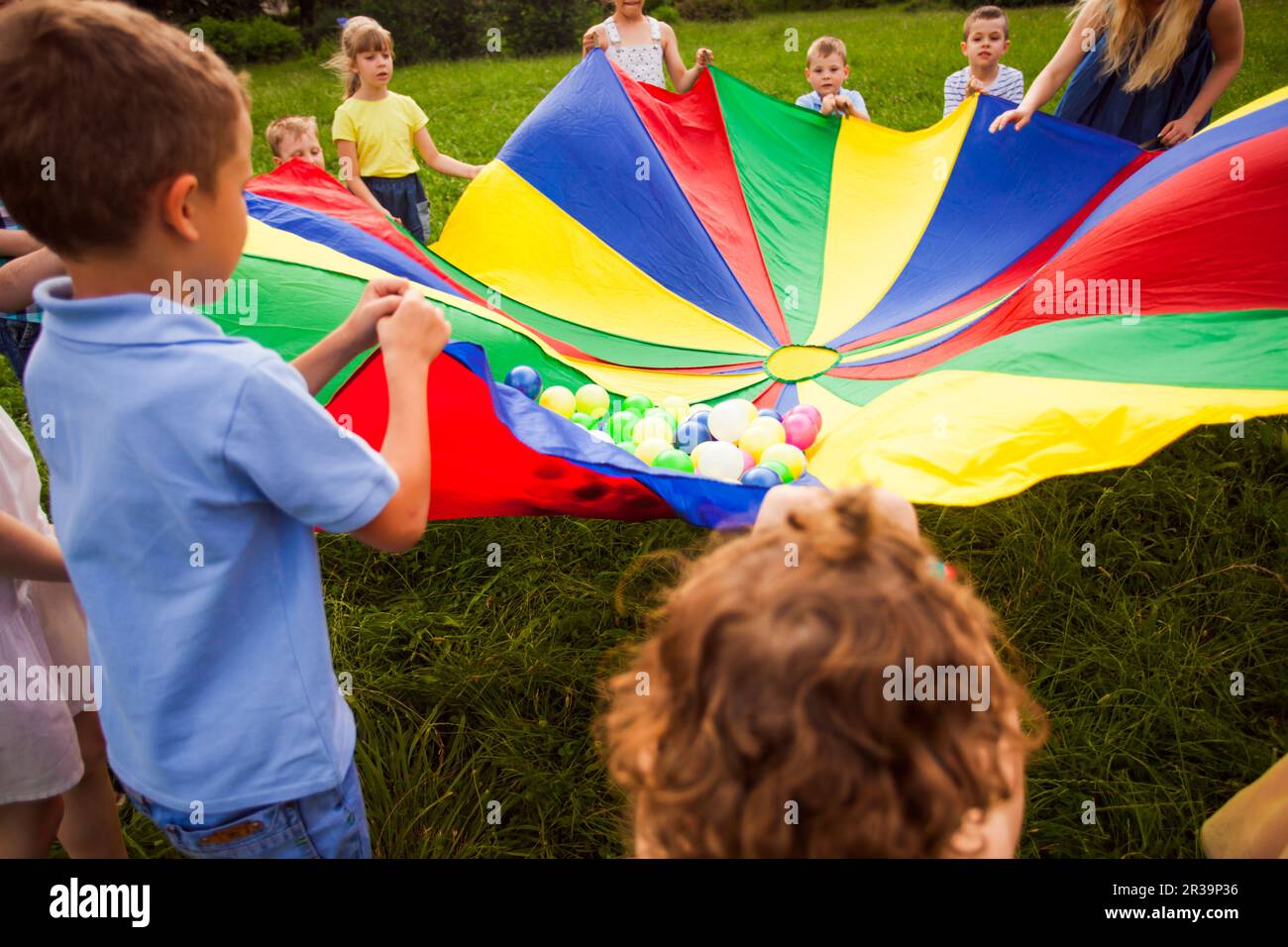 Intresting outdoors games for kids at summer Stock Photo