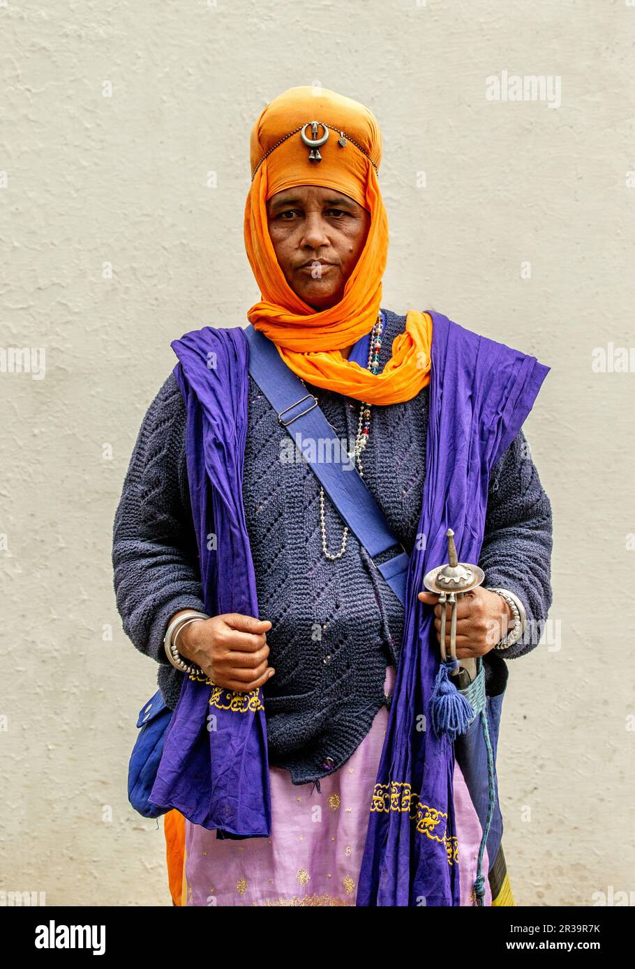 Sikh warrior woman in traditional dress. Rare photo. Stock Photo